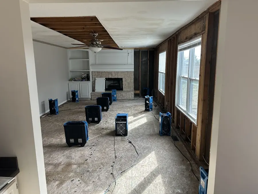 A room opened to the framing to dry in an Arlington, VA home
