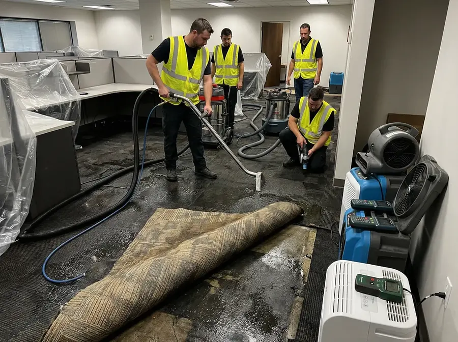 Restoration crew drying a flooded commercial office floor in Arlington, VA